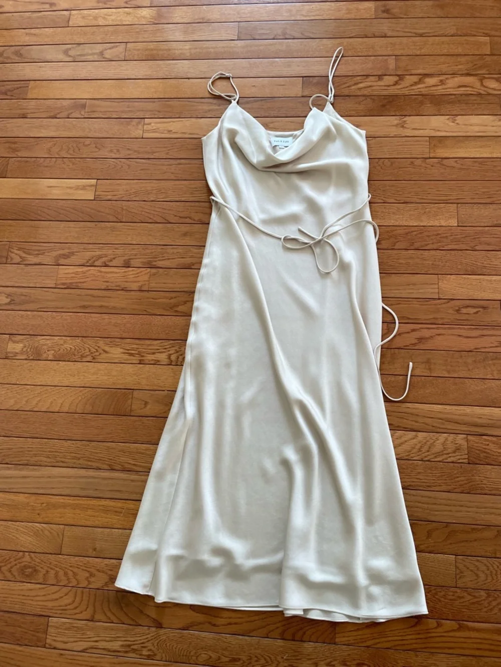 Park & Fifth Cream Satin Slip Midi Skirt - Picture 2 of 4